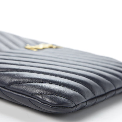 Saint Laurent Calfskin Matelasse Chevron Monogram A5 Wristlet Deep Marine 6 of 9
