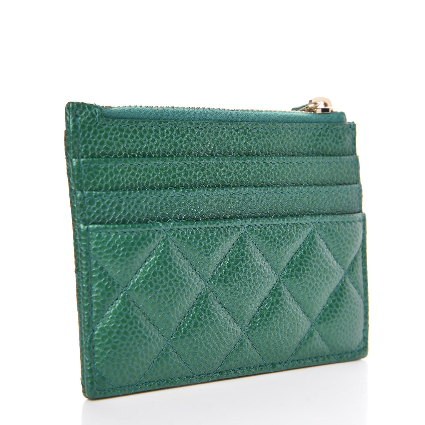 Metallic Caviar Quilted CC Zip Card Holder Green