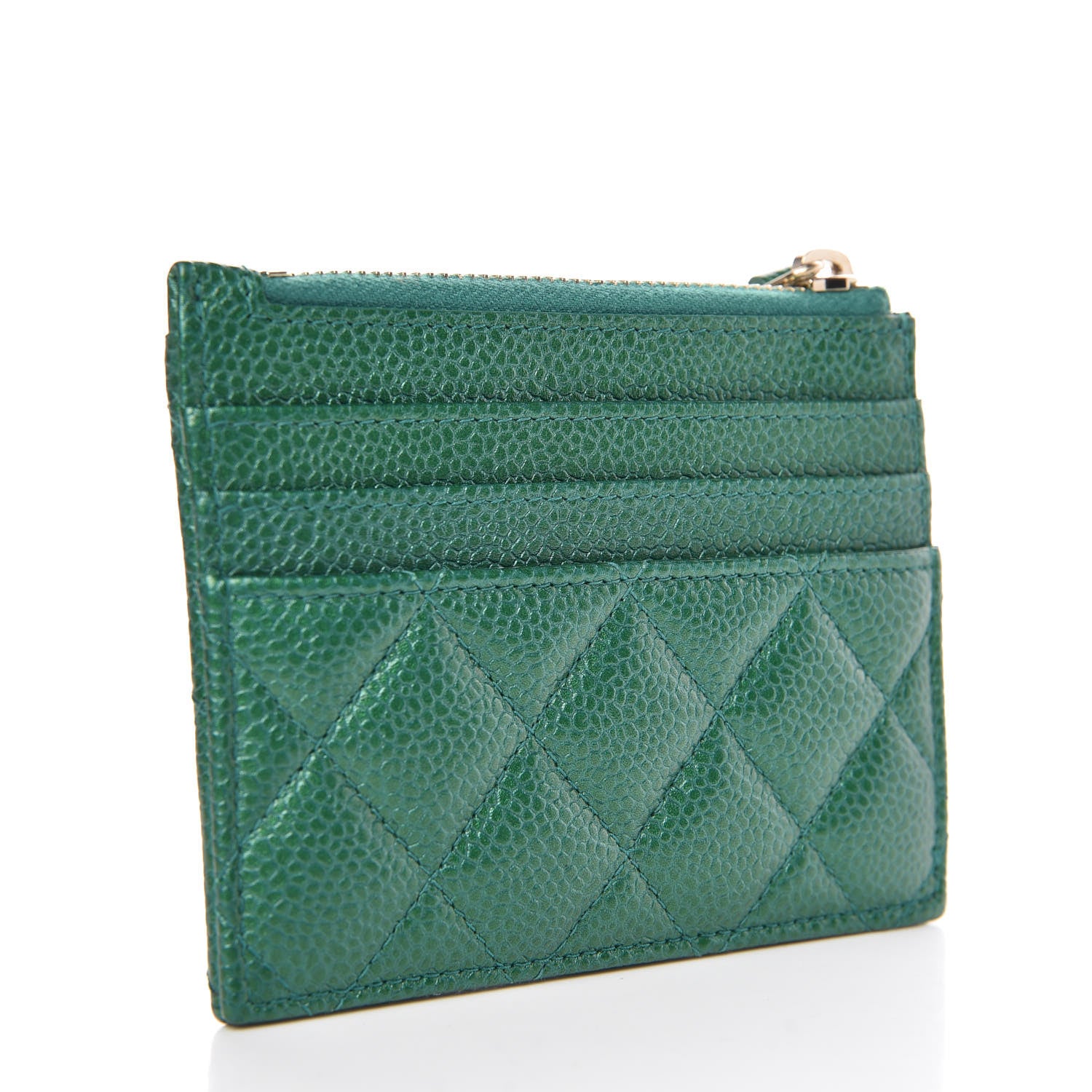 Chanel Metallic Caviar Quilted CC Zip Card Holder Green 3 of 8