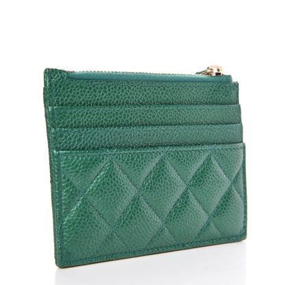 Chanel Metallic Caviar Quilted CC Zip Card Holder Green 3 of 8