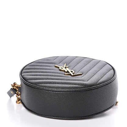 Saint Laurent Grain De Poudre Matelasse Chevron Quilted Round Vinyle Camera Bag Black 4 of 10