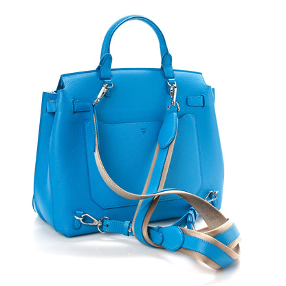 MCM Grained Calfskin Large Milla Convertible Backpack Tile Blue 3 of 7