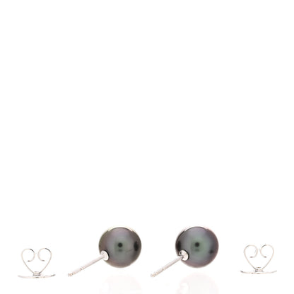 Mikimoto 18K White Gold Black South Sea Pearl 9mm Stud Earrings 3 of 5