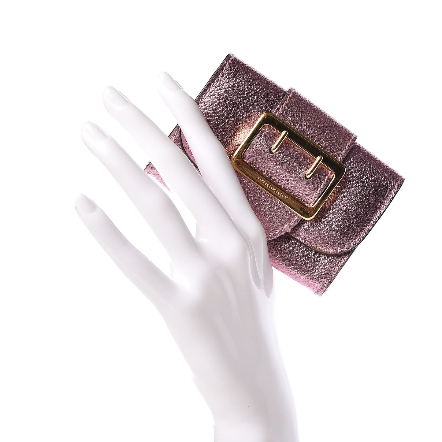 Metallic Grain Calfskin Buckle Card Case Pale Orchid