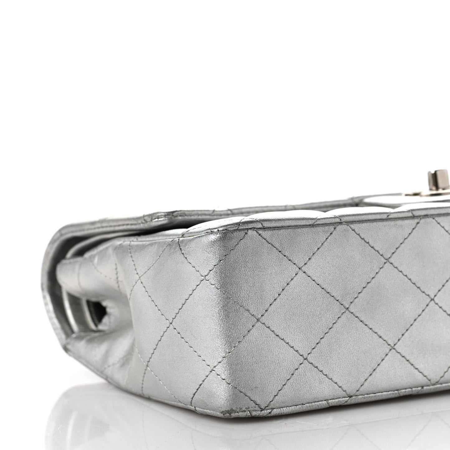 Metallic Lambskin Quilted Medium Double Flap Silver