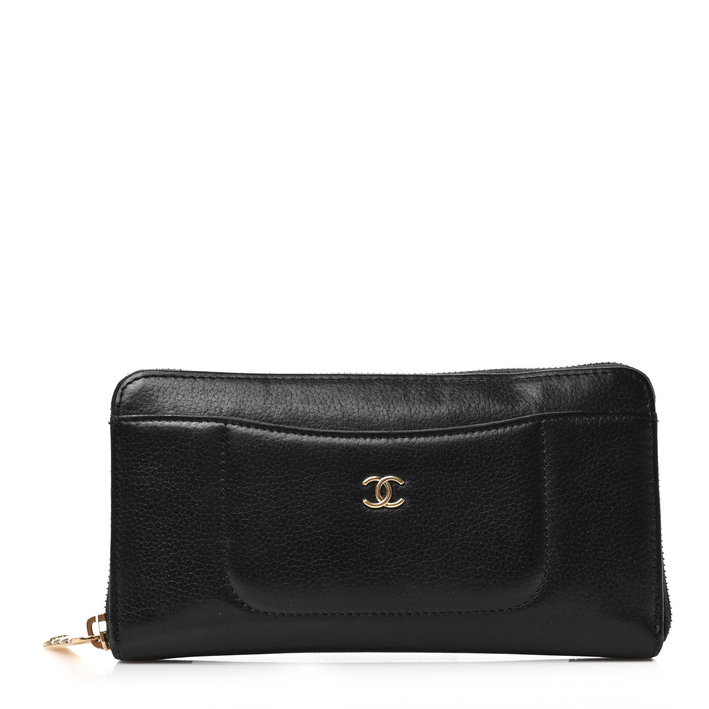 Grained Calfskin Neo Executive Zip Around Wallet Black