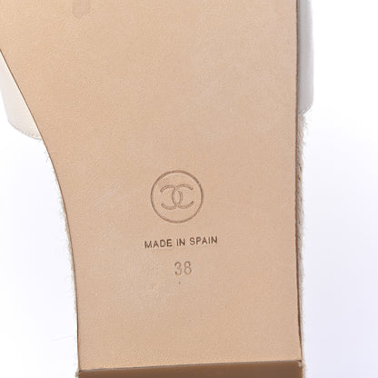 Chanel Lambskin Pearl CC Espadrille Slip On Sandals 38 Ivory 9 of 12