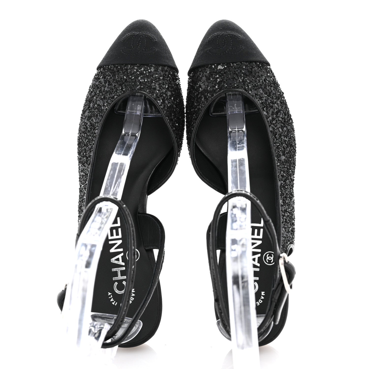 Chanel Glitter Grosgrain Cap Toe CC Ankle Wrap Pumps 37 Black 2 of 9