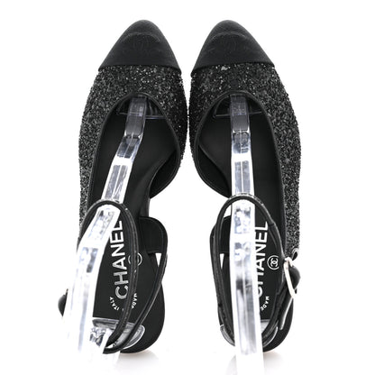 Chanel Glitter Grosgrain Cap Toe CC Ankle Wrap Pumps 37 Black 2 of 9