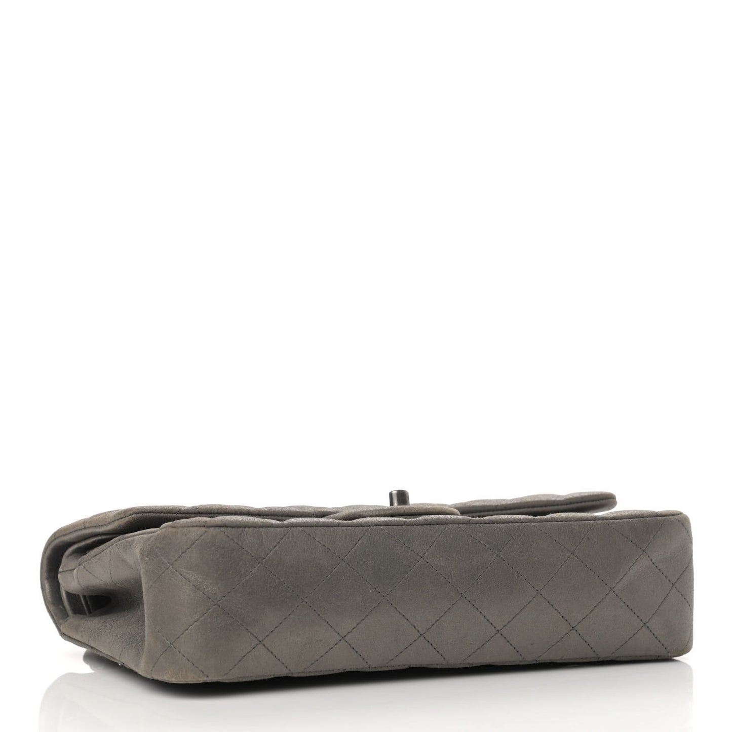 Metallic Lambskin Quilted Medium Double Flap Pewter