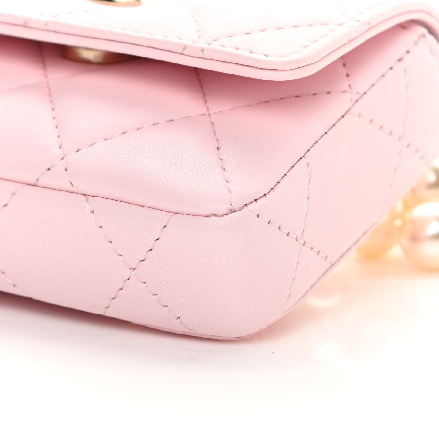 Lambskin Quilted Pearl Chain Belt Bag Light Pink