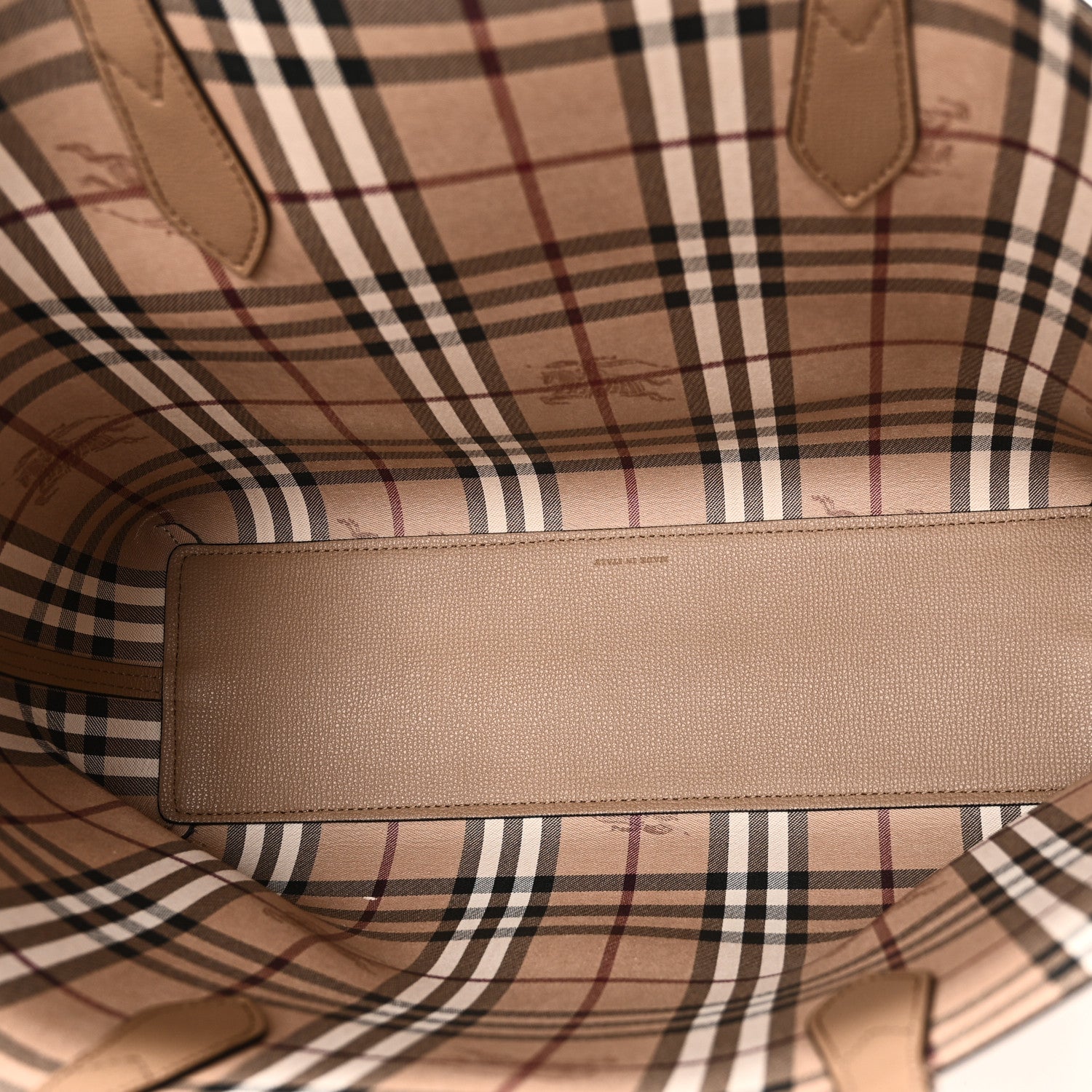 Burberry Grainy Calfskin Haymarket Check Medium Reversible Tote Mid Camel 8 of 18