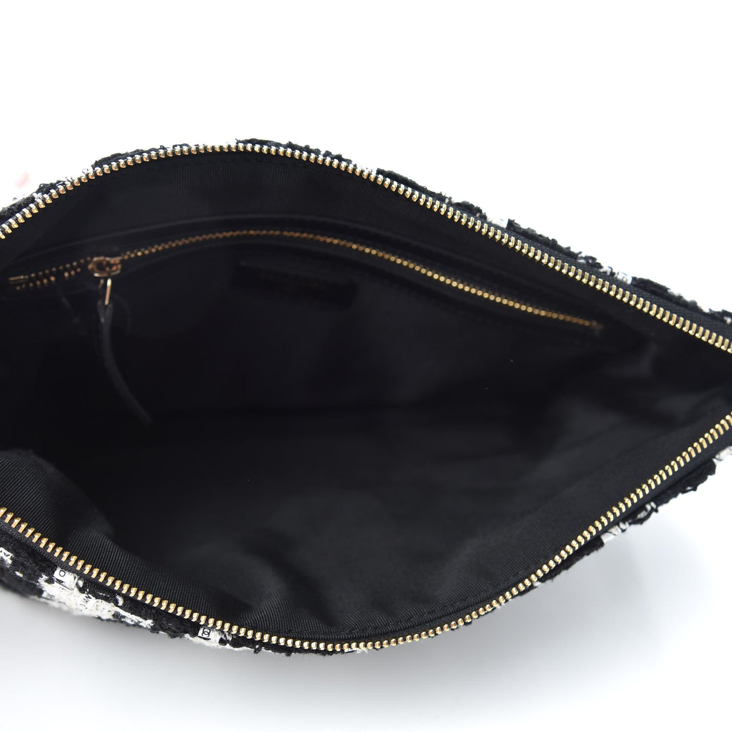 Tweed Quilted Medium Cosmetic Pouch Black Ecru White