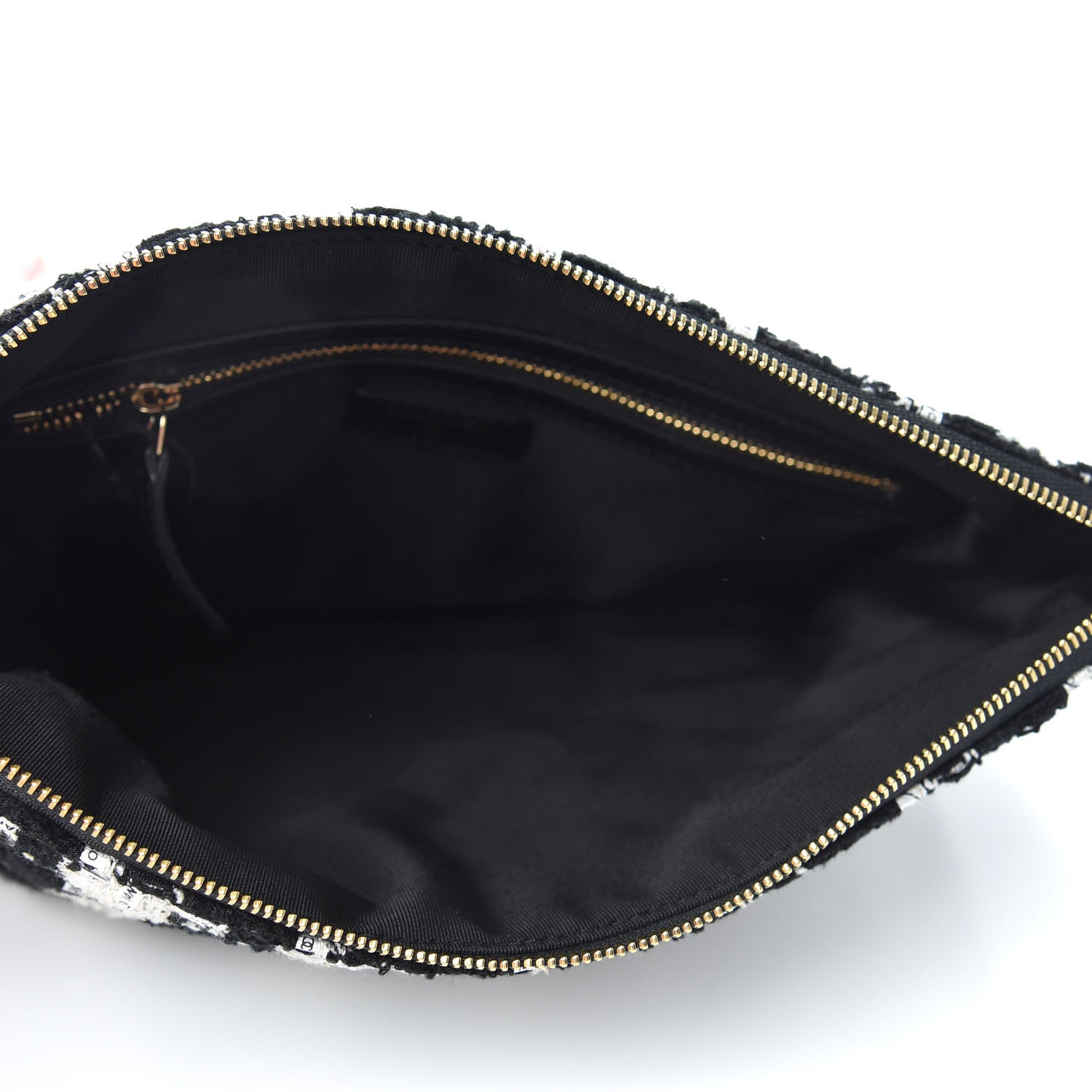 Chanel Tweed Quilted Medium Cosmetic Pouch Black Ecru White 5 of 8