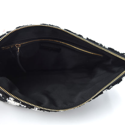 Chanel Tweed Quilted Medium Cosmetic Pouch Black Ecru White 5 of 8
