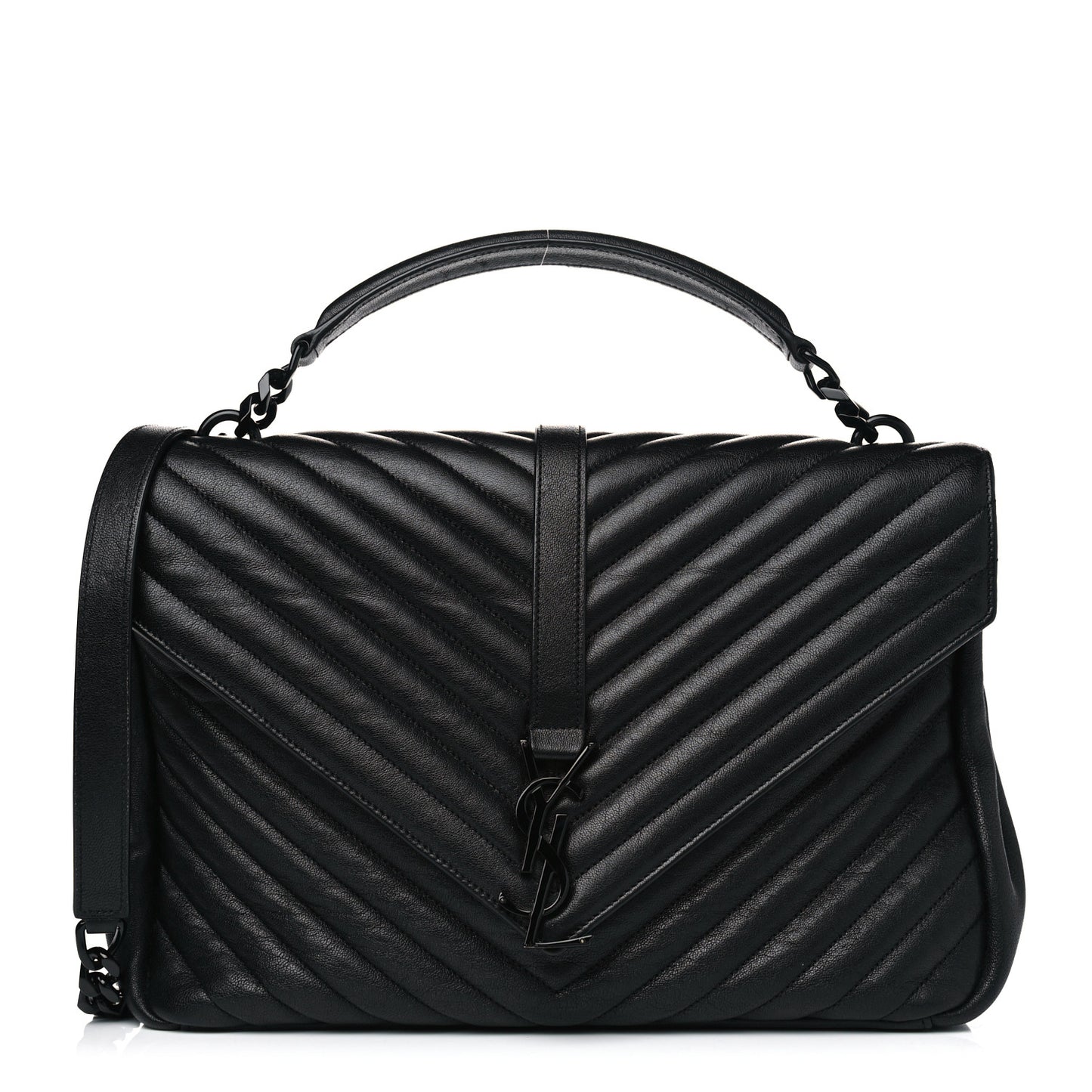 Sheepskin Matelasse Chevron Monogram Monochrome Large College Satchel Black