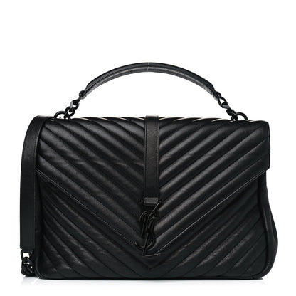 Saint Laurent Sheepskin Matelasse Chevron Monogram Monochrome Large College Satchel Black 1 of 5