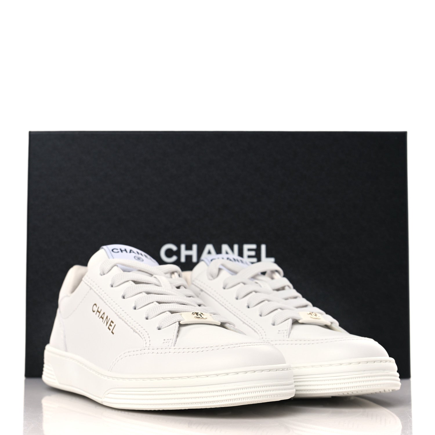 Chanel Calfskin Womens CC Logo Sneakers 37.5 White 8 of 8