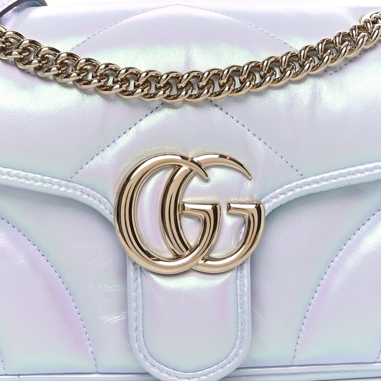 Iridescent Nappa Chevron Matelasse Small GG Marmont Shoulder Bag Iridescent Snow Light Blue