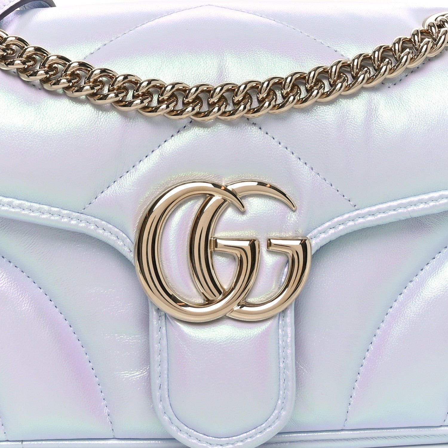 Gucci Iridescent Nappa Chevron Matelasse Small GG Marmont Shoulder Bag Iridescent Snow Light Blue 8 of 10