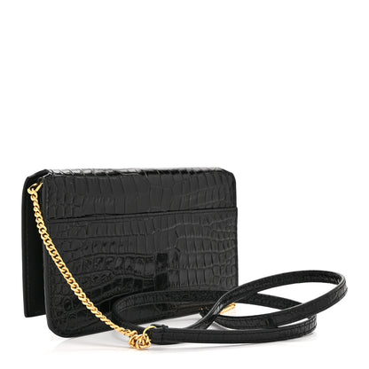 Saint Laurent Crocodile Embossed Monogram Phone Holder Crossbody Black 3 of 10