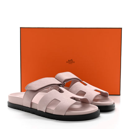 Hermes Suede Goatskin Womens Chypre Sandals 38 Rose Porcelaine 9 of 9