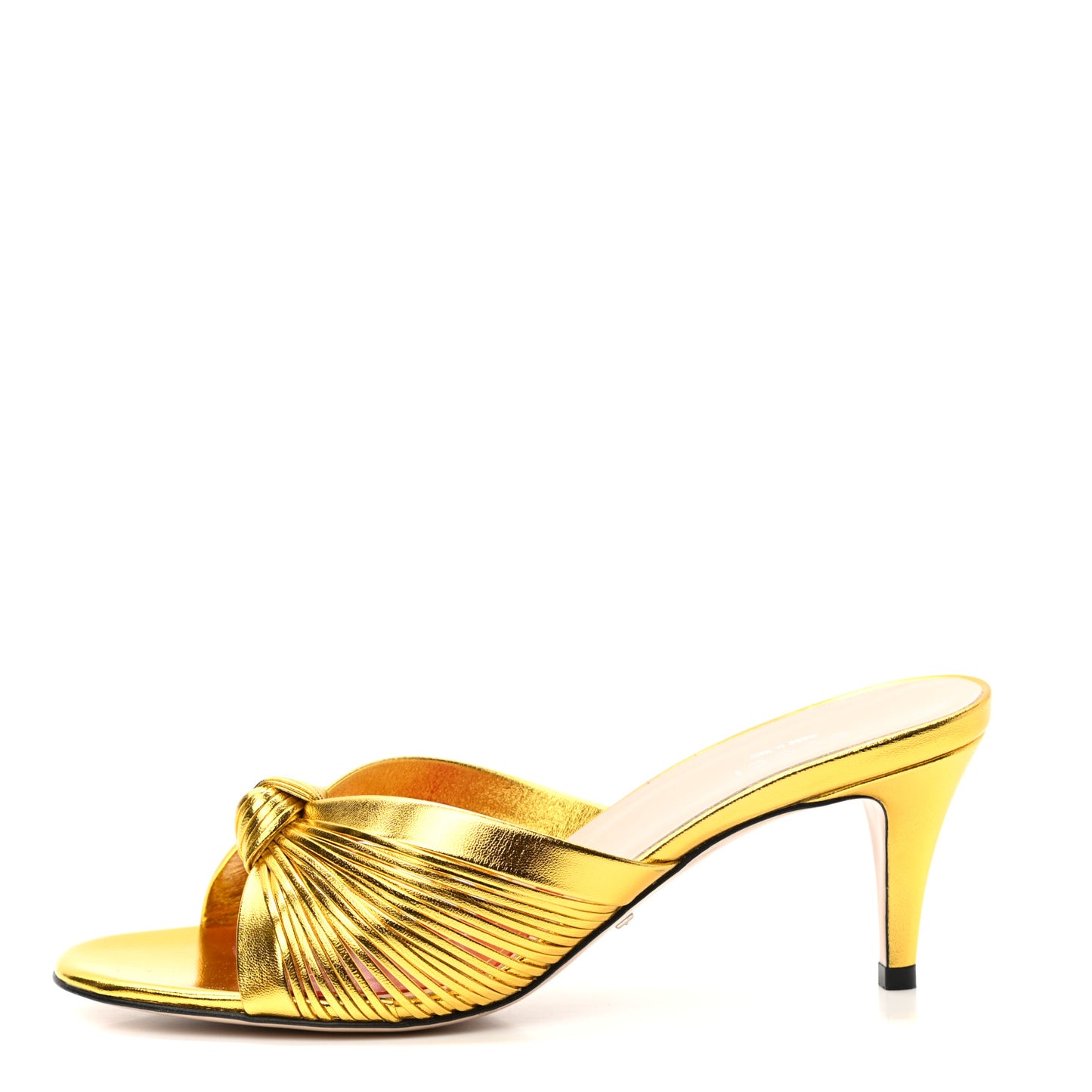 Metallic Nappa Crawford Knot Mid Heel Slide Sandals 37 Gold