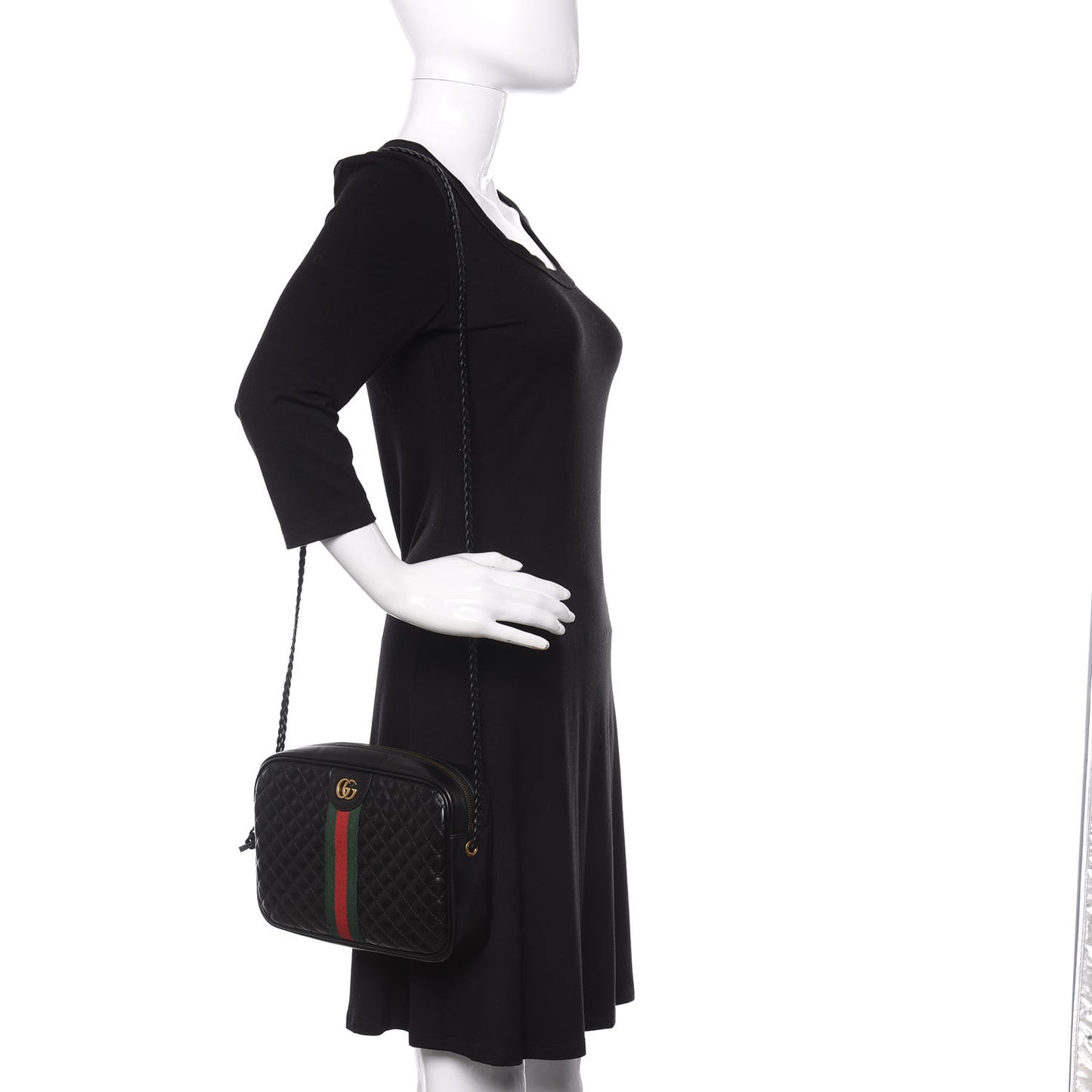 Calfskin Web Trapuntata Small GG Shoulder Bag Black