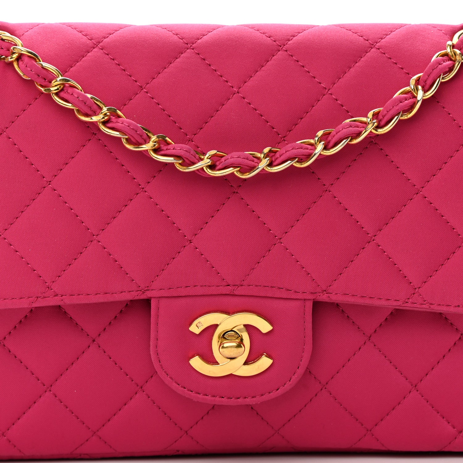 Chanel Satin Quilted Medium Double Flap Fuchsia 9 of 24