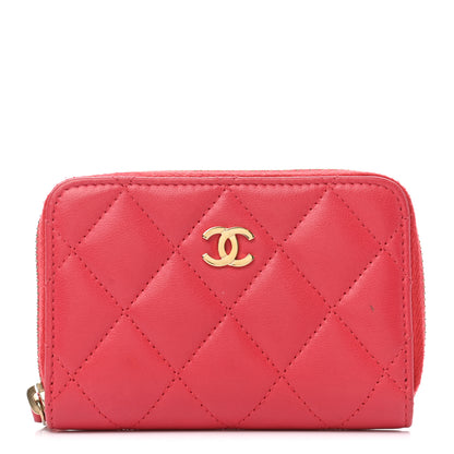Chanel Lambskin Quilted Zip Around Coin Purse Wallet Light Red 1 of 9