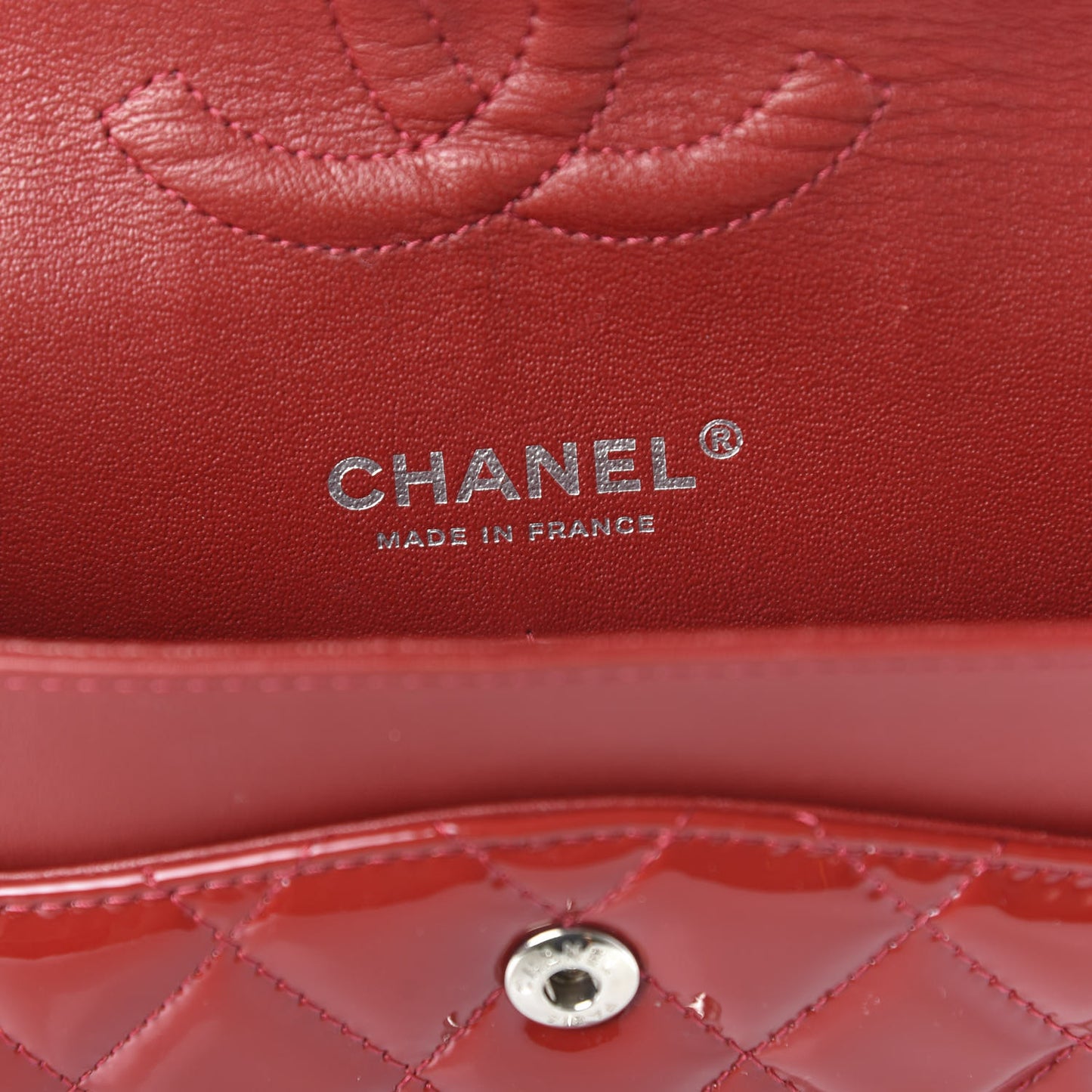 Patent Calfskin Quilted Medium Double Flap Red