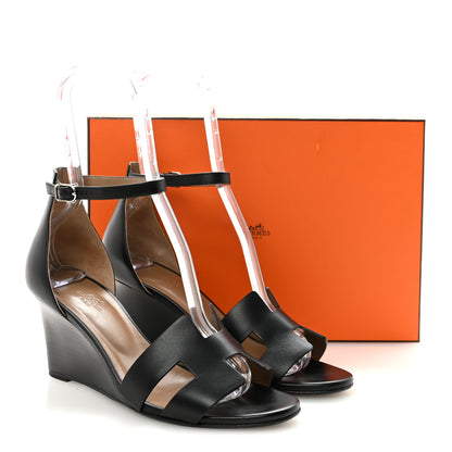 Hermes Calfskin Legend Wedge Sandals 39.5 Black 10 of 10
