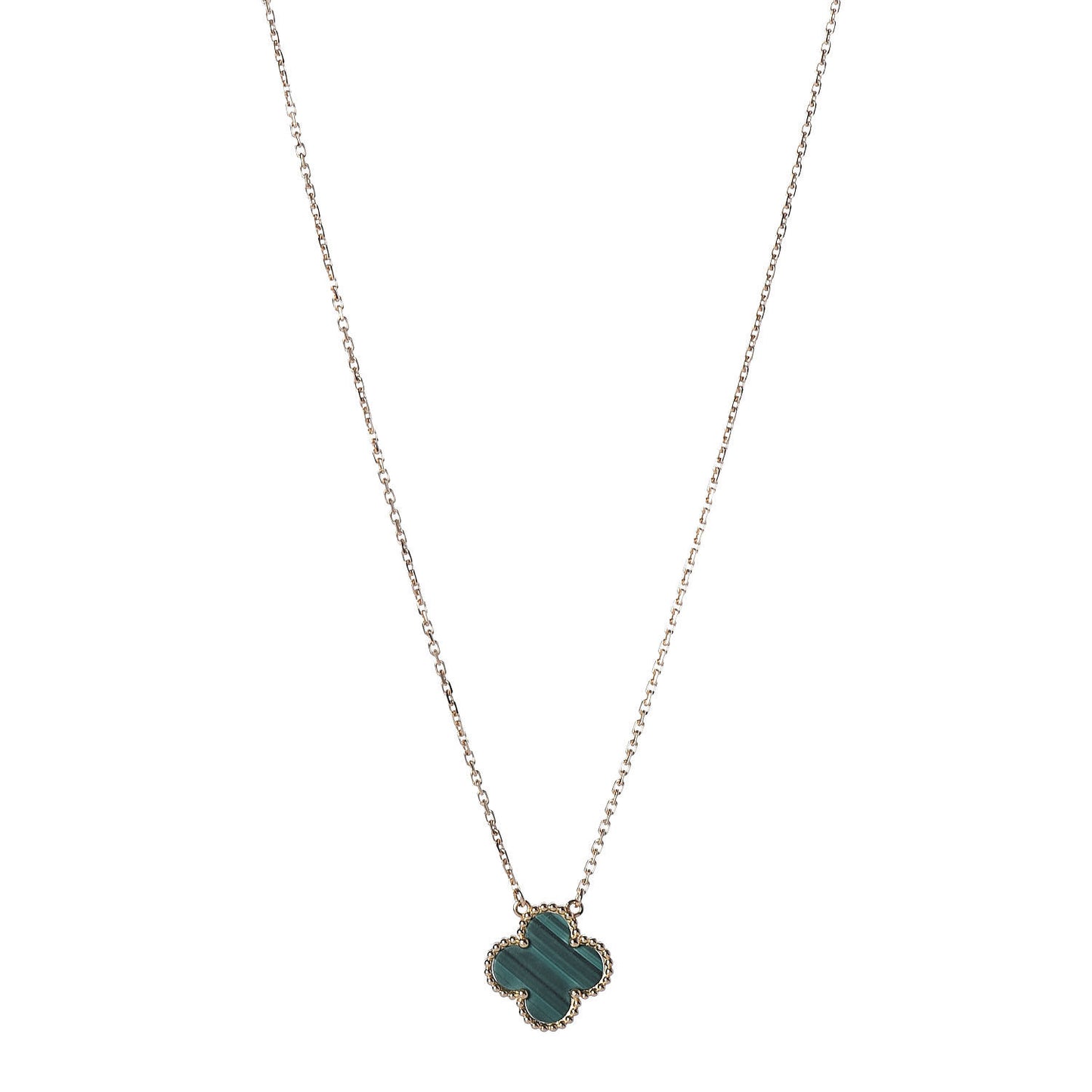 18K Yellow Gold Malachite Vintage Alhambra Pendant Necklace