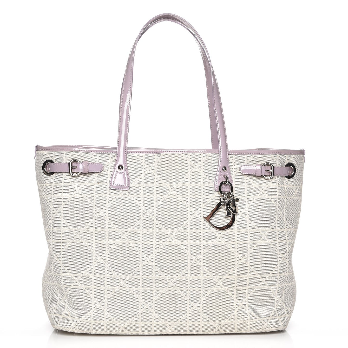 Canvas Patent Cannage Medium Panarea Tote White