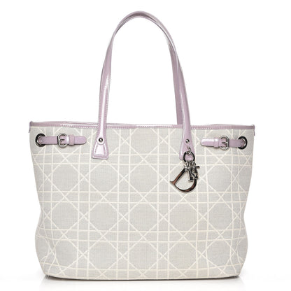 Christian Dior Canvas Patent Cannage Medium Panarea Tote White 1 of 7