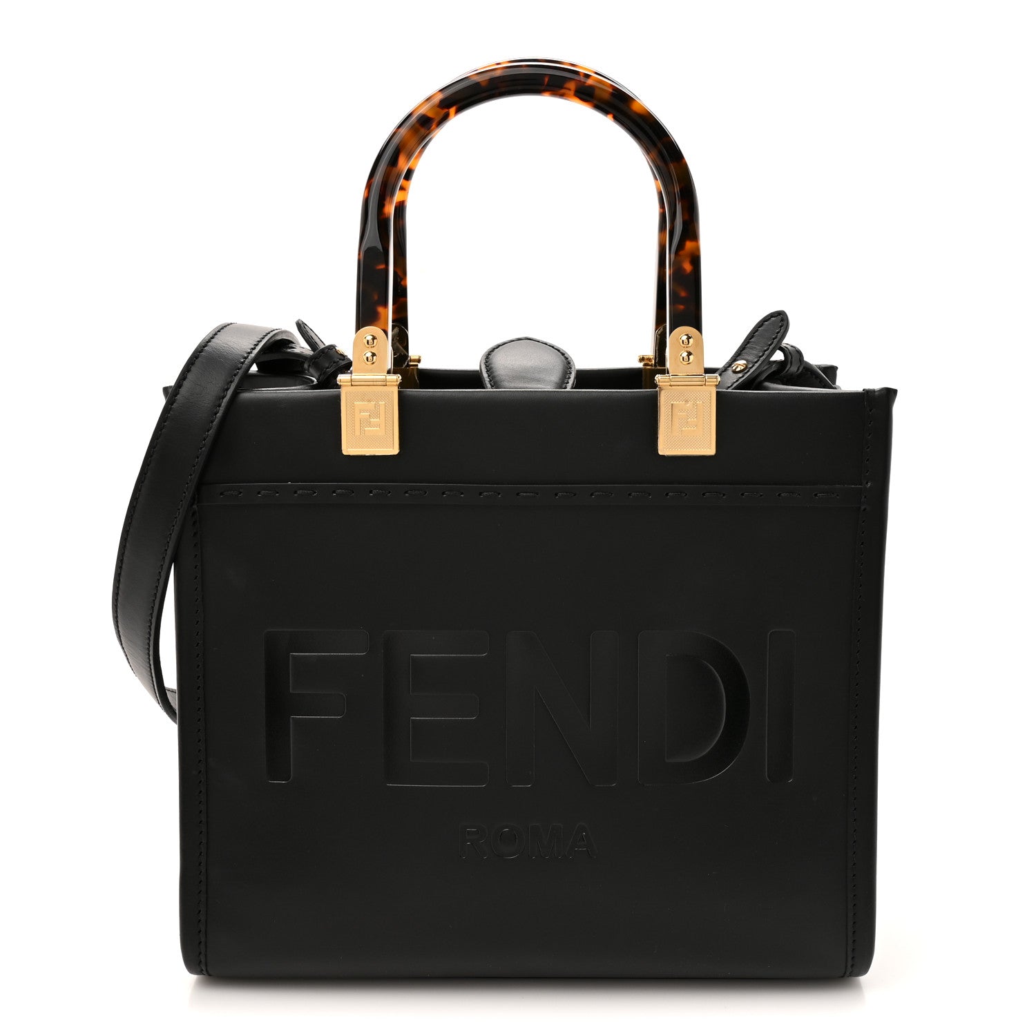Fendi Vitello King Plexiglass Small Fendi Sunshine Shopper Tote Black 1 of 11