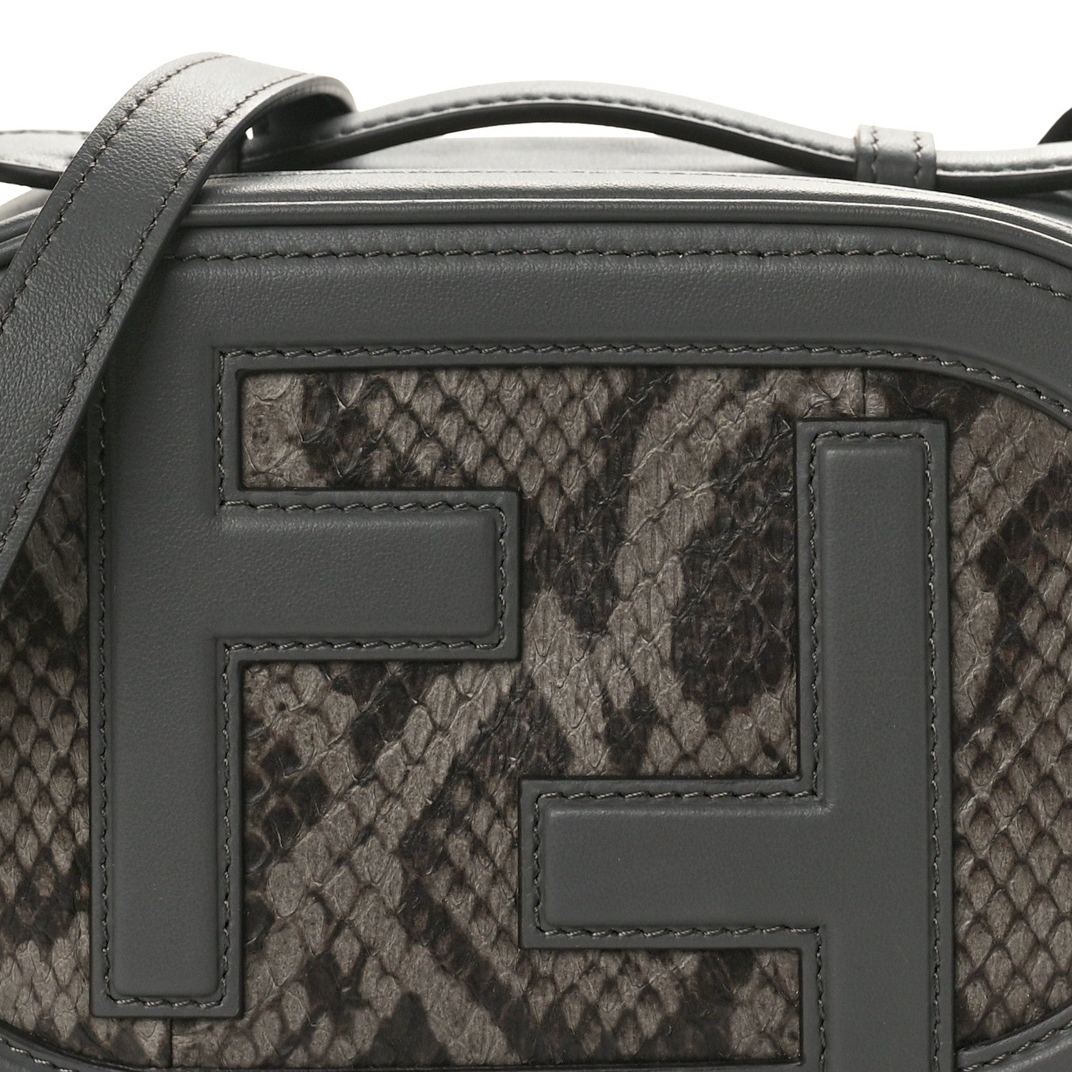 Fendi Vitello Grace Elaphe Python Print O'Lock Mini Camera Case Asfalto Fumo 8 of 10