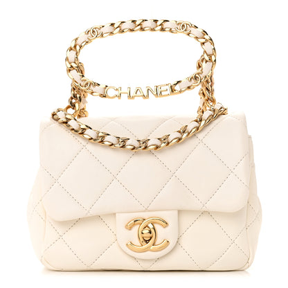 Chanel Lambskin Quilted Logo Mini Flap With Handle White 1 of 20