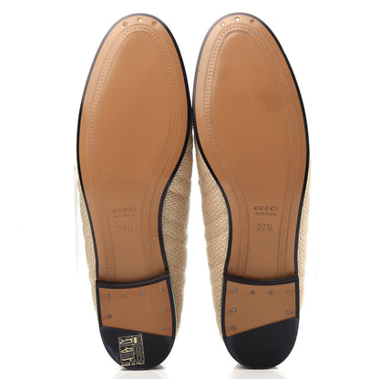 Gucci Raffia Elaphe Matelasse Horsebit Womens Jordaan Loafers 37.5 Natural Cream Brown 5 of 11