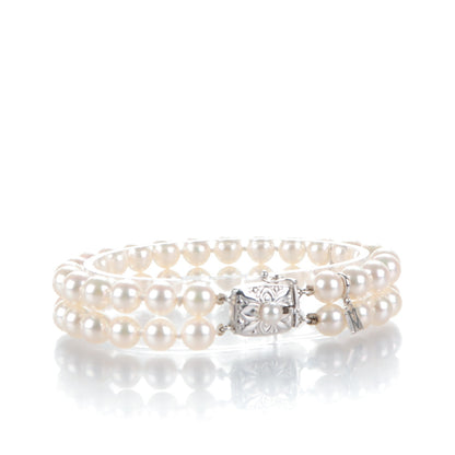 Mikimoto 18K White Gold Akoya Cultured Pearl 6.5mm Double Strand Bracelet 5 of 7