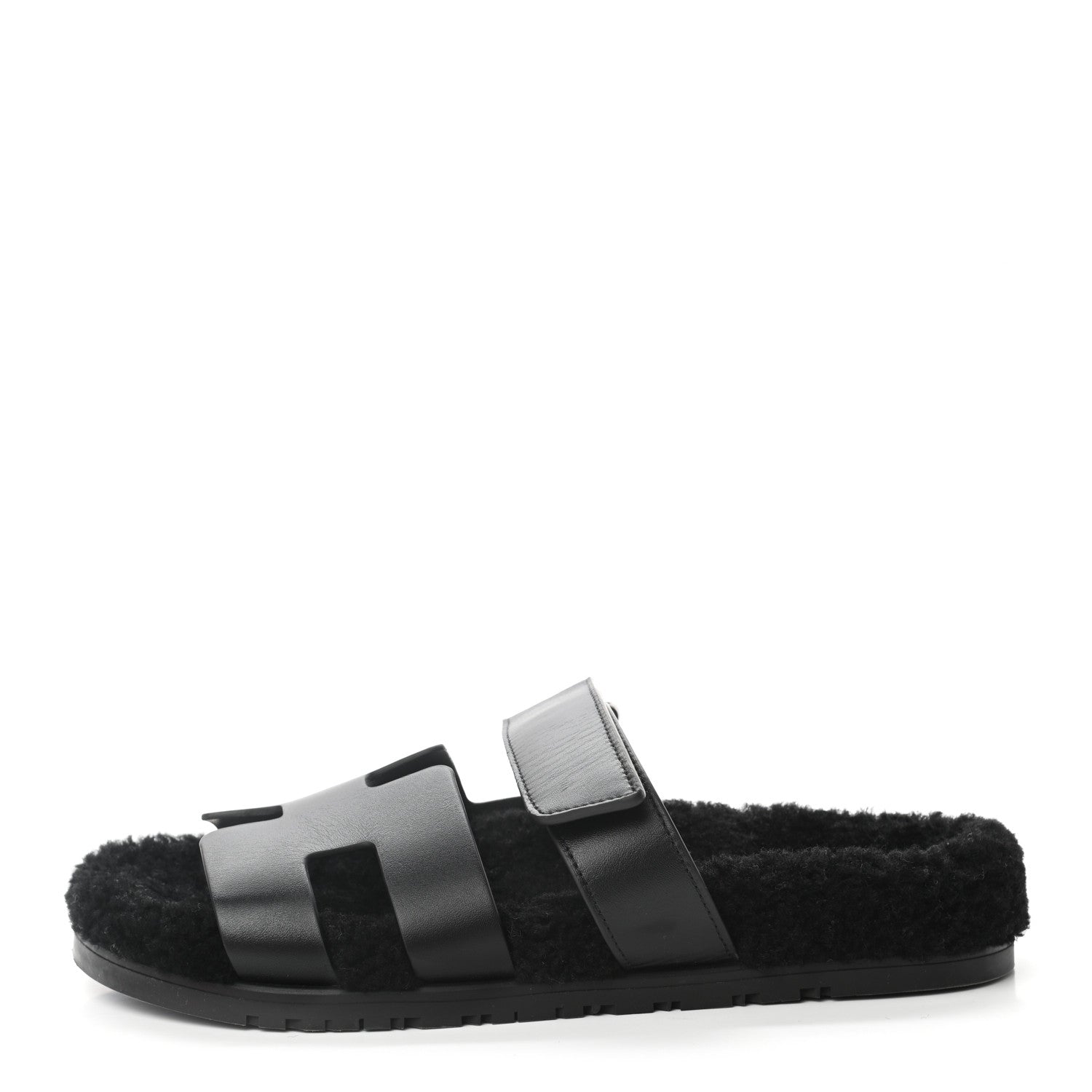 Hermes Calfskin Woolskin Womens Chypre Sandals 40 Black 1 of 9