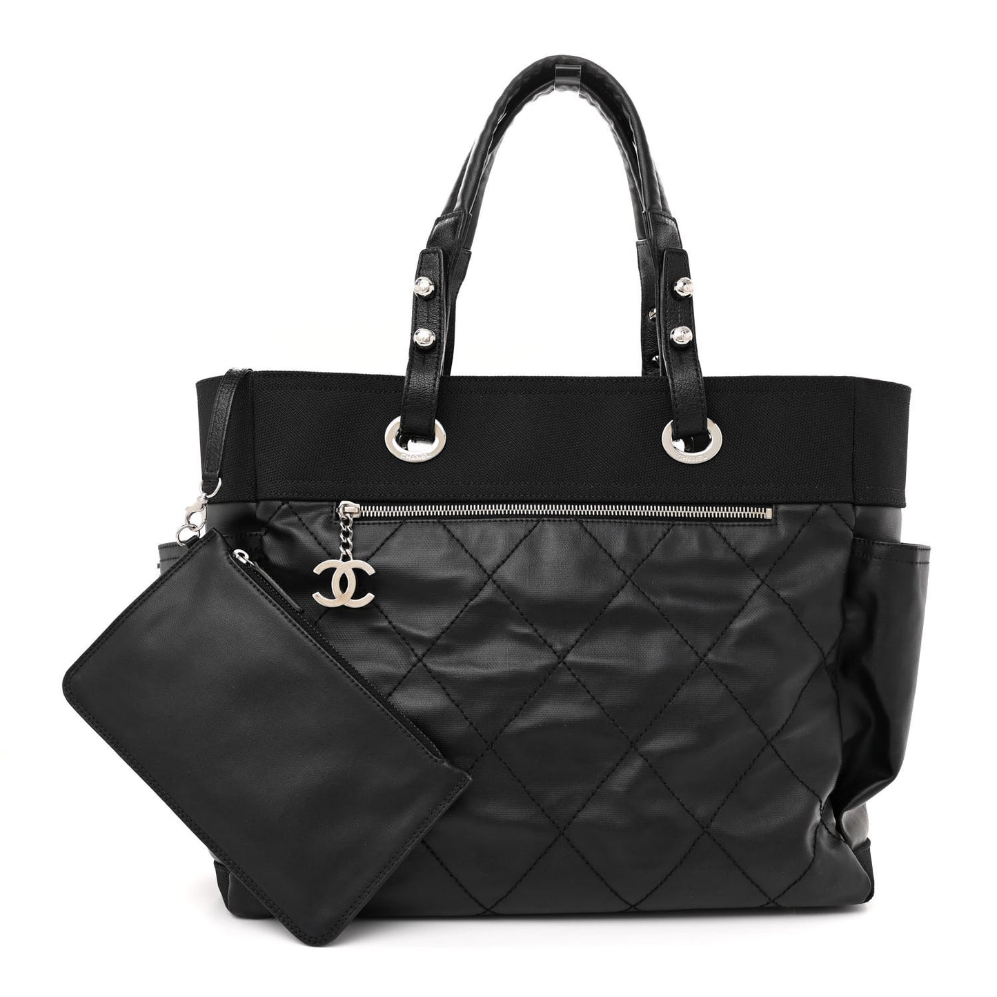Coated Canvas Quilted Large Paris Biarritz Tote Black