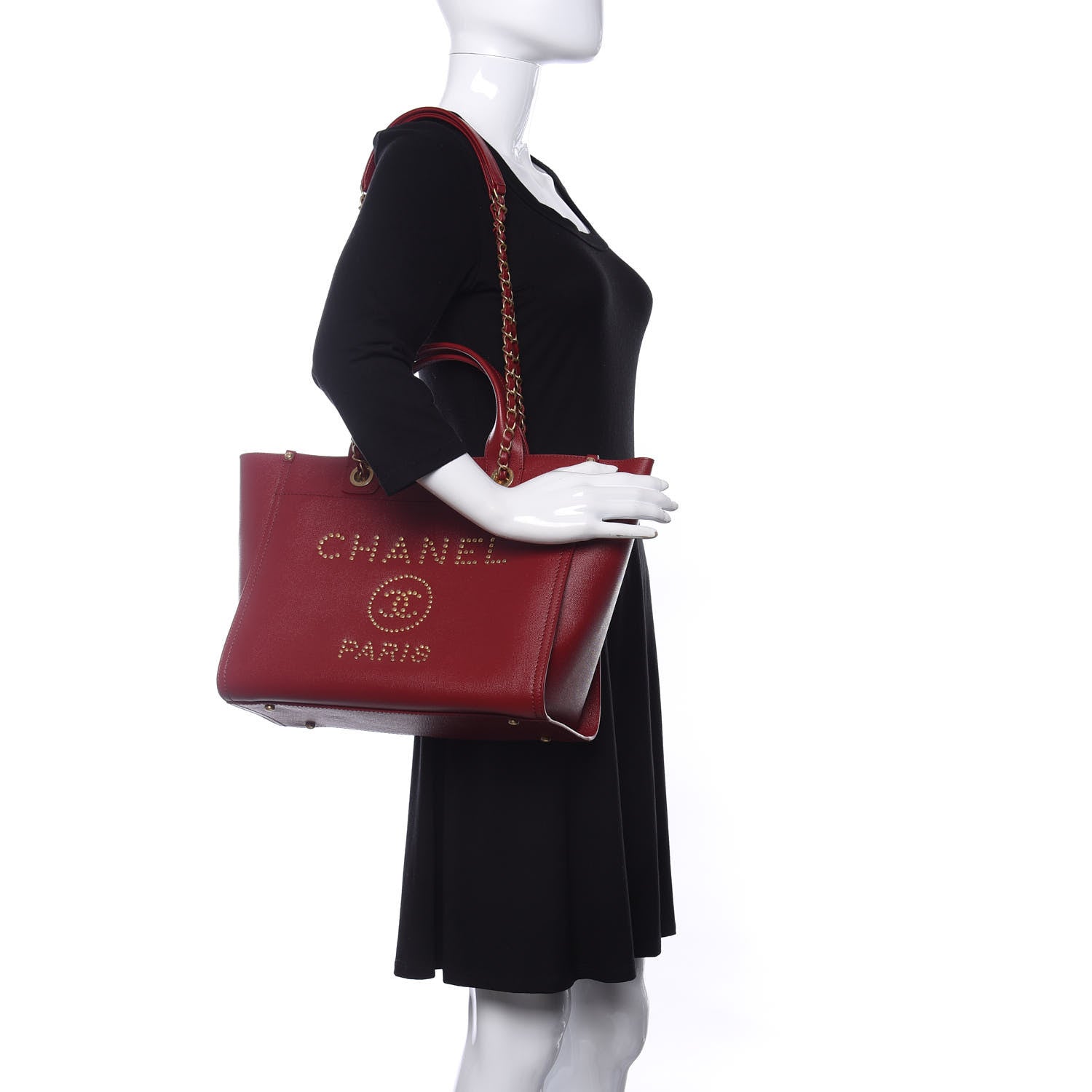 Chanel Caviar Small Studded Deauville Tote Red 2 of 10