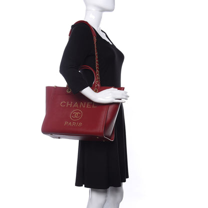Chanel Caviar Small Studded Deauville Tote Red 2 of 10