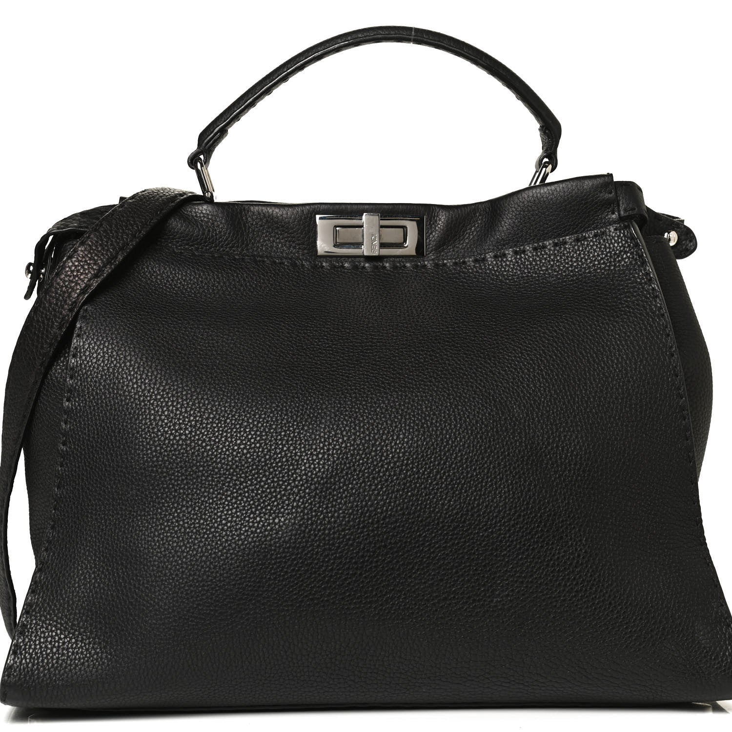 Fendi Cuoio Romano Selleria Bi-Color Large Peekaboo Iconic Satchel Black Mou 7 of 12