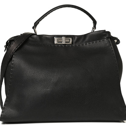 Fendi Cuoio Romano Selleria Bi-Color Large Peekaboo Iconic Satchel Black Mou 7 of 12
