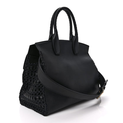 Salvatore Ferragamo Calfskin Woven Small Studio Top Handle Bag Black 4 of 11