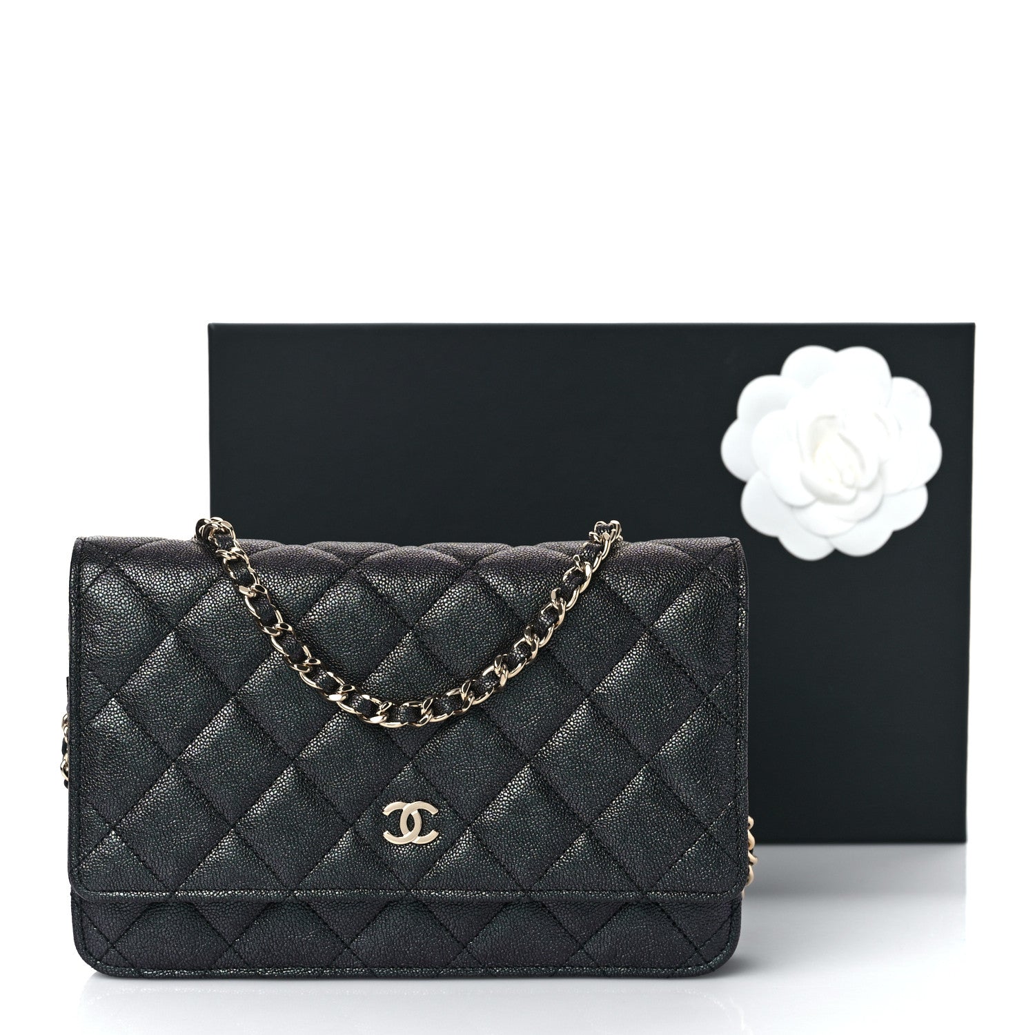 Chanel Iridescent Caviar Quilted Wallet On Chain WOC Black 11 of 11