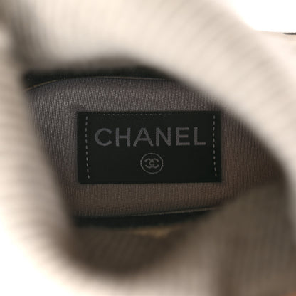 Chanel Suede Calfskin Knit CC High Top Lace Up Sneakers 40 Ivory Light Gray 7 of 11