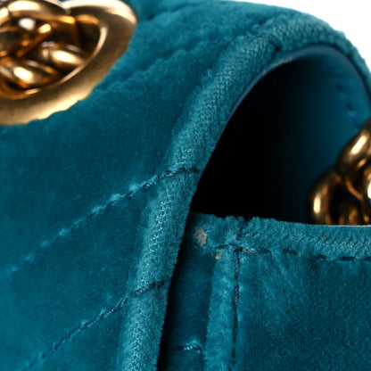 Gucci Velvet Matelasse Mini GG Marmont Shoulder Bag Pavone Cyan 12 of 13